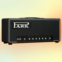 Angled view of Park P45 Classic (1964-66) Custom Guitar Amplifier Head on yellow and orange gradient background