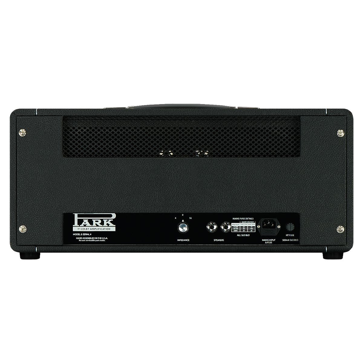Rear ports view of Park P45 Classic (1964-66) Custom Guitar Amplifier Head on white background