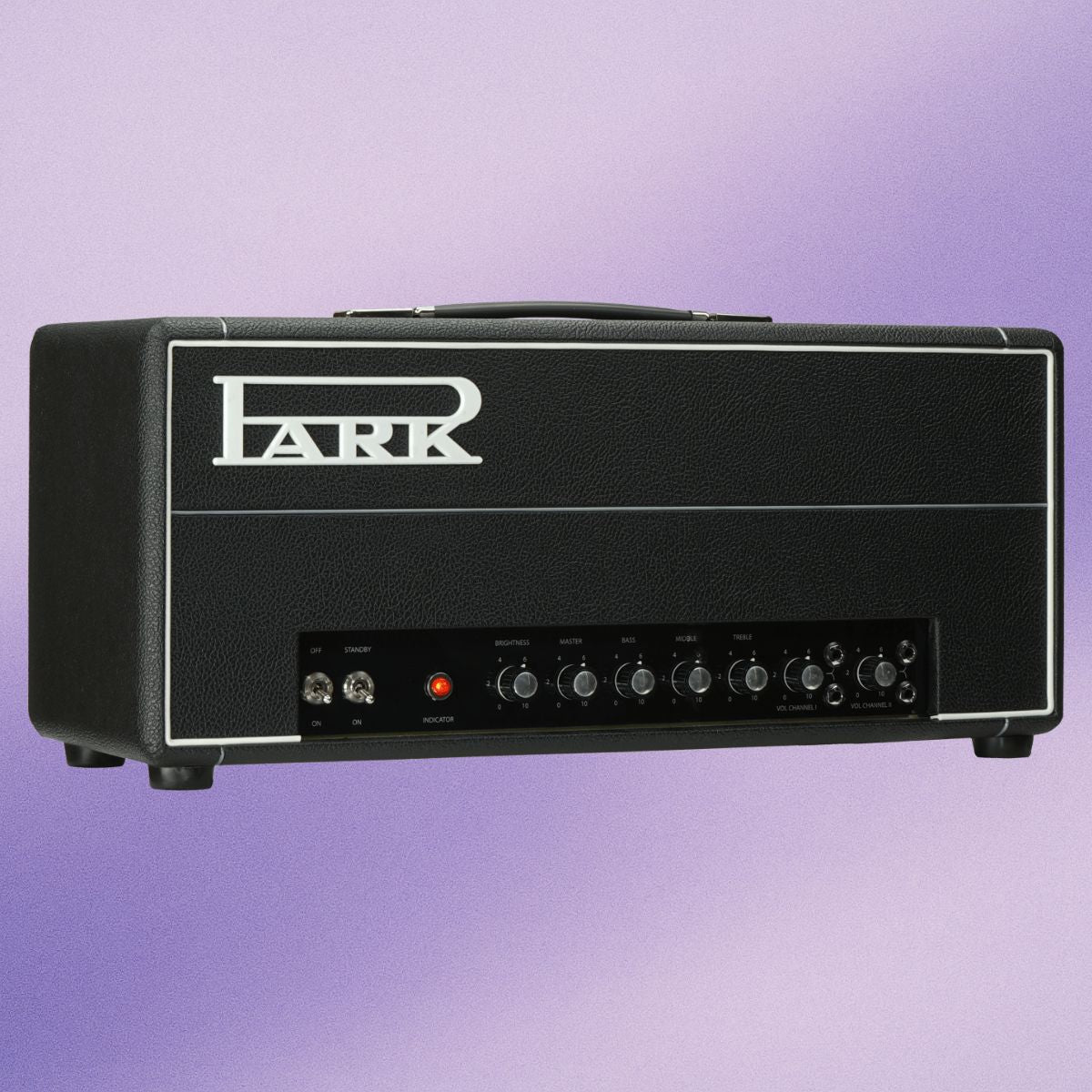 Angled view of Park P50B Super Bass (1968) Custom Bass Amplifier Head on purple background