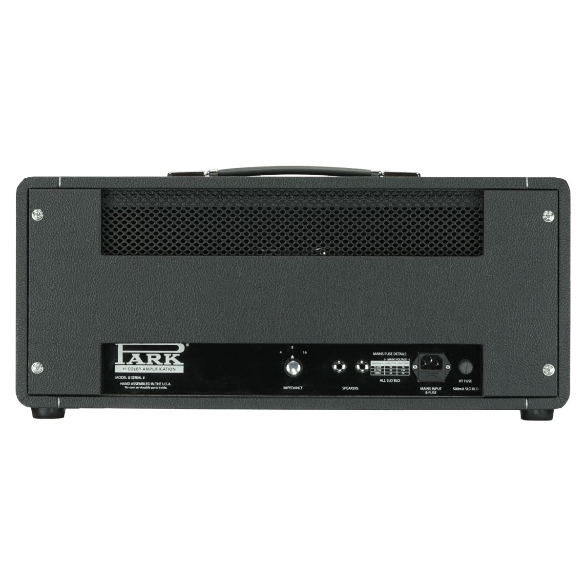 Rear ports view of Park P50B Super Bass (1968) Custom Bass Amplifier Head on white background