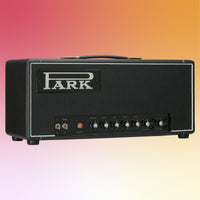 Angled view of Park P50 Classic (1966 Black Flag Plexi) Custom Guitar Amplifier Head on red and orange gradient background