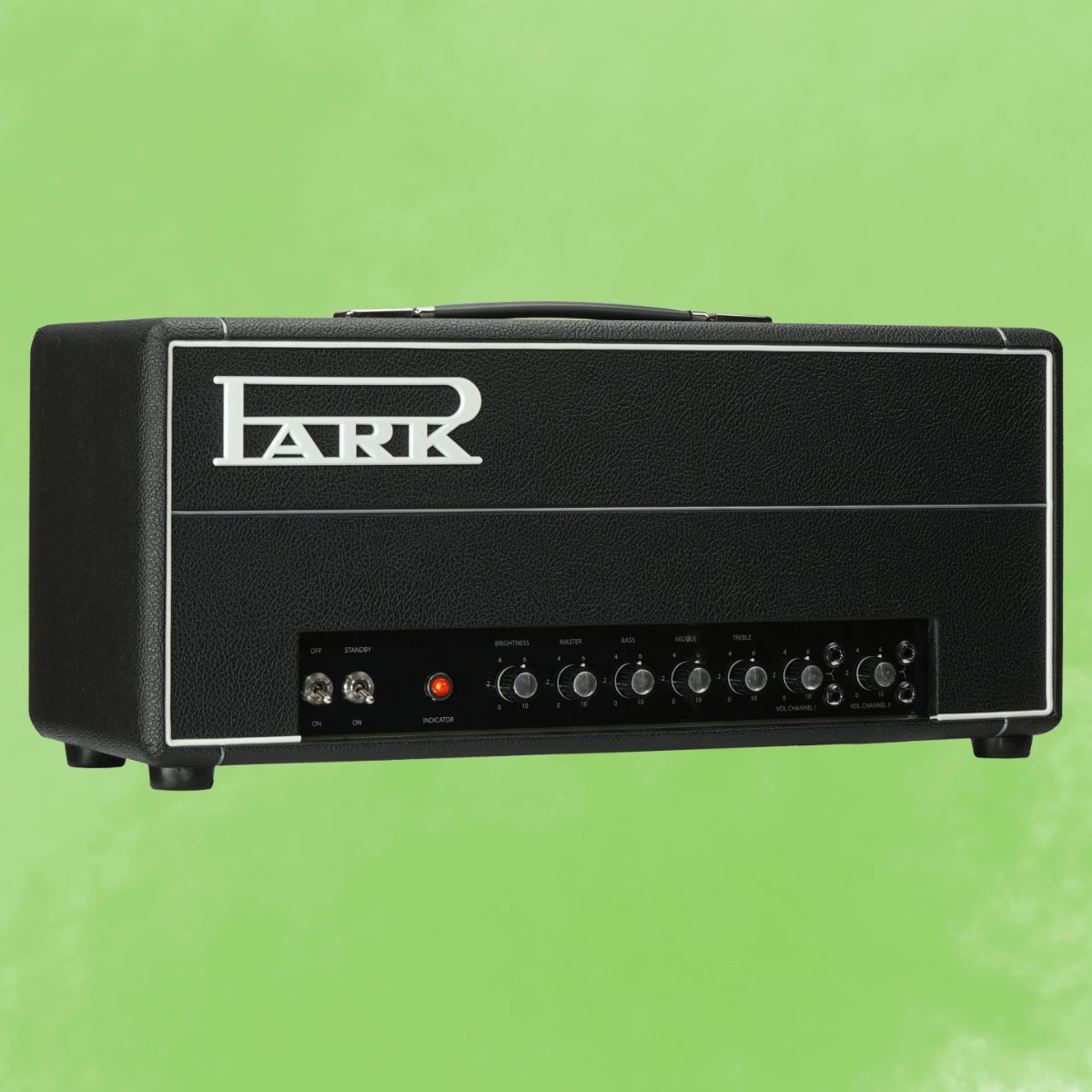 Angled view of Park P50M Custom Guitar Amplifier Head on green background