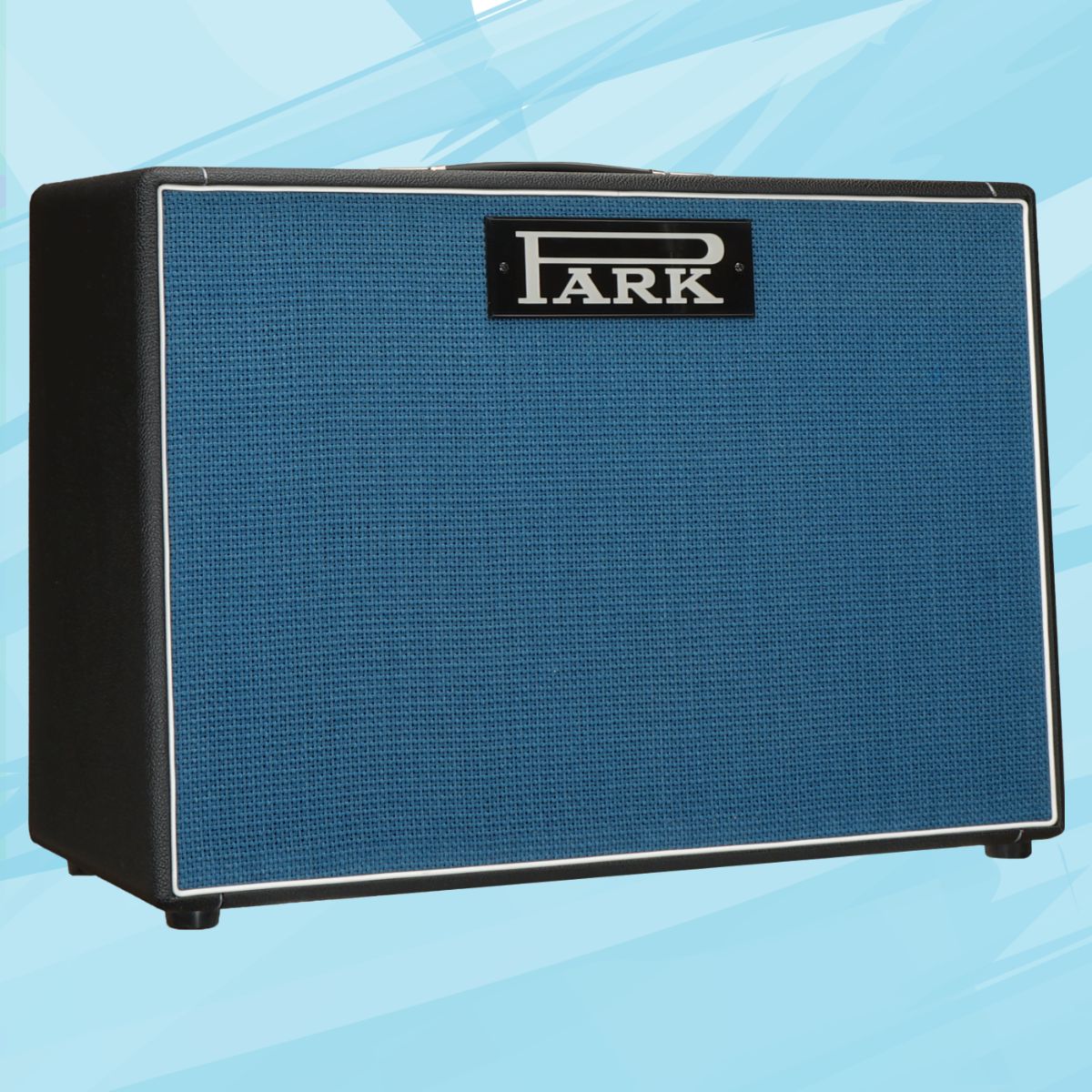 Angled view of Park SA-212 (Angled Grill) Speaker Cabinet on blue background