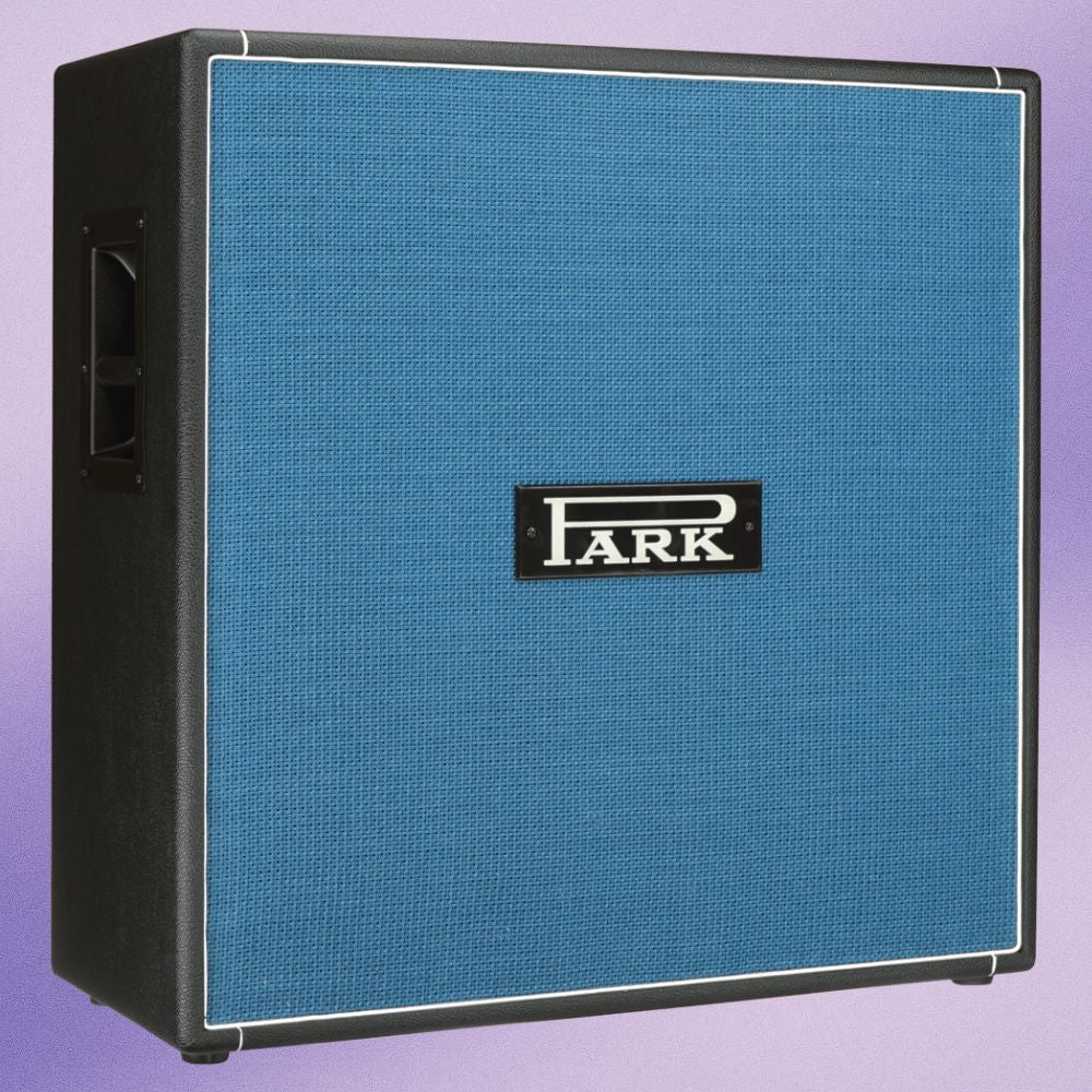 Angled view of Park SB-412 Speaker Cabinet on purple background