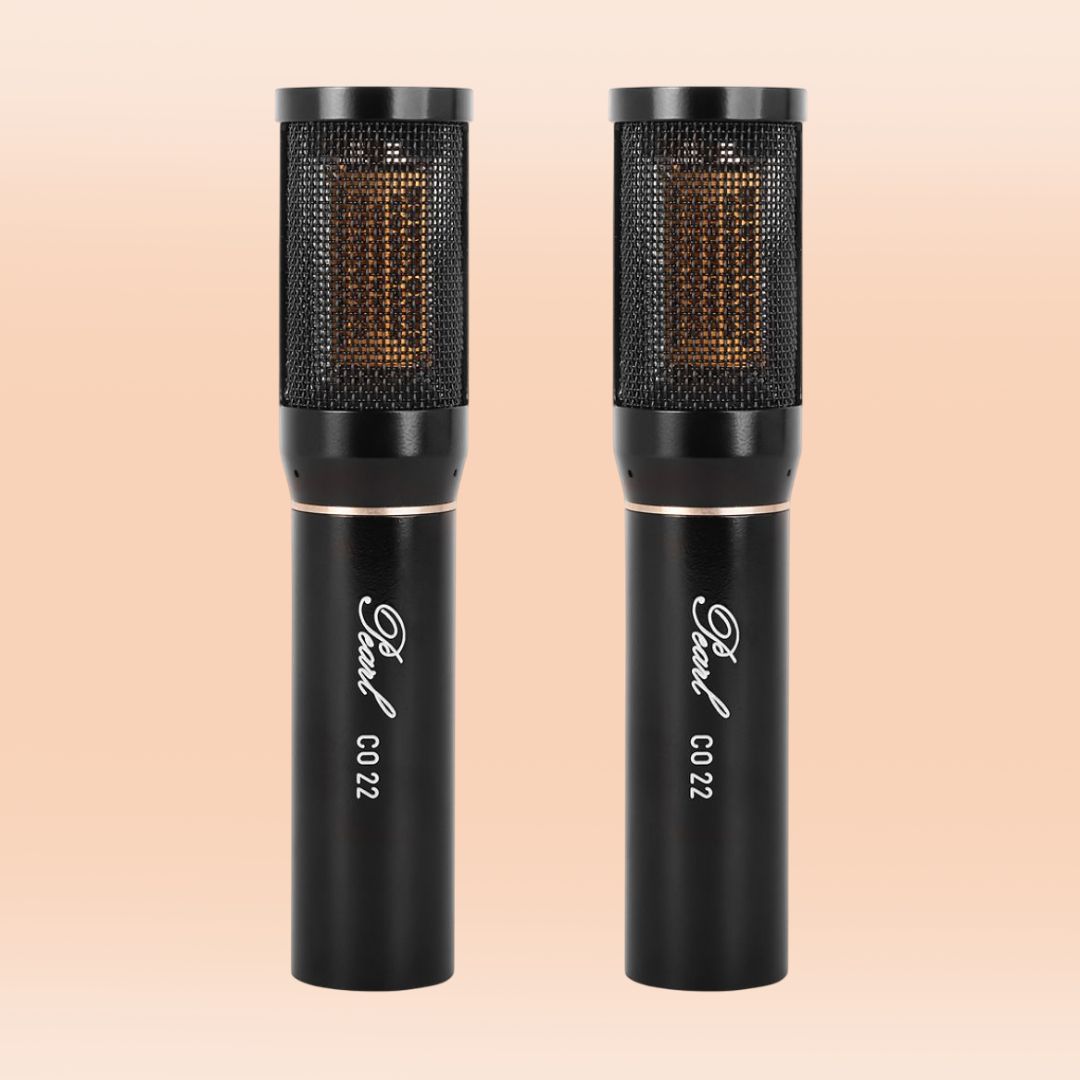Front view of Pearl CO 22 Matched Pair on peach background