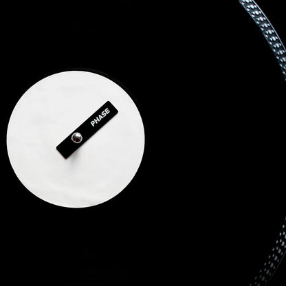 Top view of vinyl record with Phase Magnetic Sticker attached