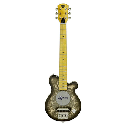 Front view of Pignose PGG 200 Electric Guitar Black Paisley on white background