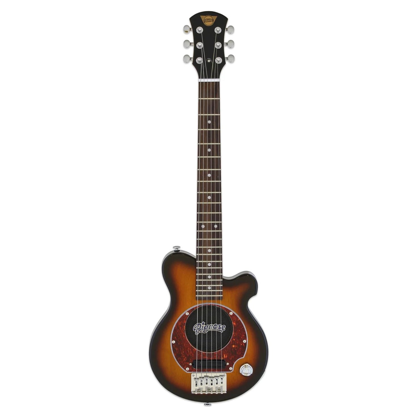 Front view of Pignose PGG 200 Electric Guitar Brown Sunburst on white background
