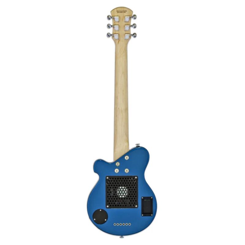 Rear view of Pignose PGG 200 Electric Guitar Metallic Blue on white background