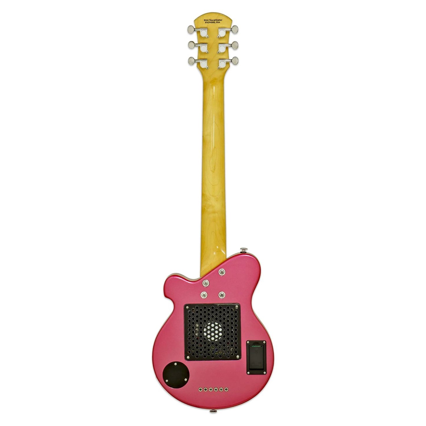Rear view of Pignose PGG 200 Electric Guitar Pink Paisley on white background