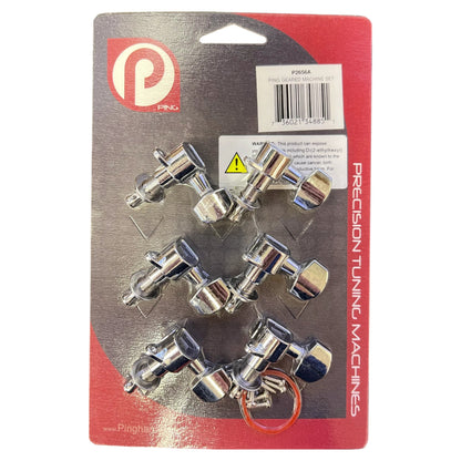 Ping P2656A 6-In-Line Geared Individual Machine Heads (6 Left Chrome) in packaging on white background