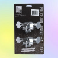 Front view of Ping P2680 Small Covered Bass Machine Heads (2 Bass 2 Treble) on multicolored background