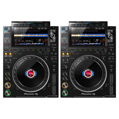 Pair of Pioneer DJ CD players on a white background