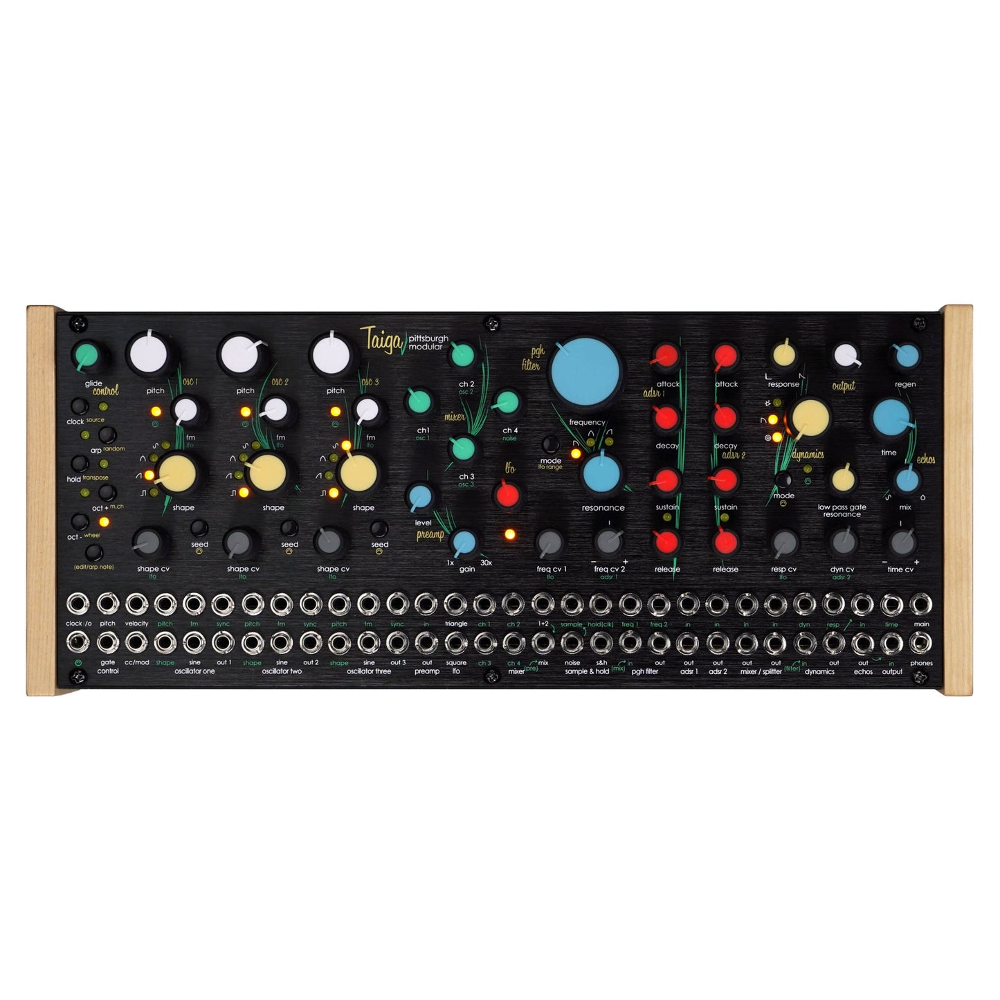 Front view of Pittsburgh Modular Taiga Paraphonic Modular Synthesizer on white background