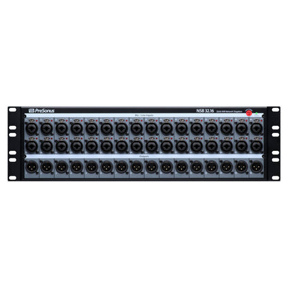Front ports view of PreSonus NSB 32.16 32x16 AVB-Networked Stage Box on white background