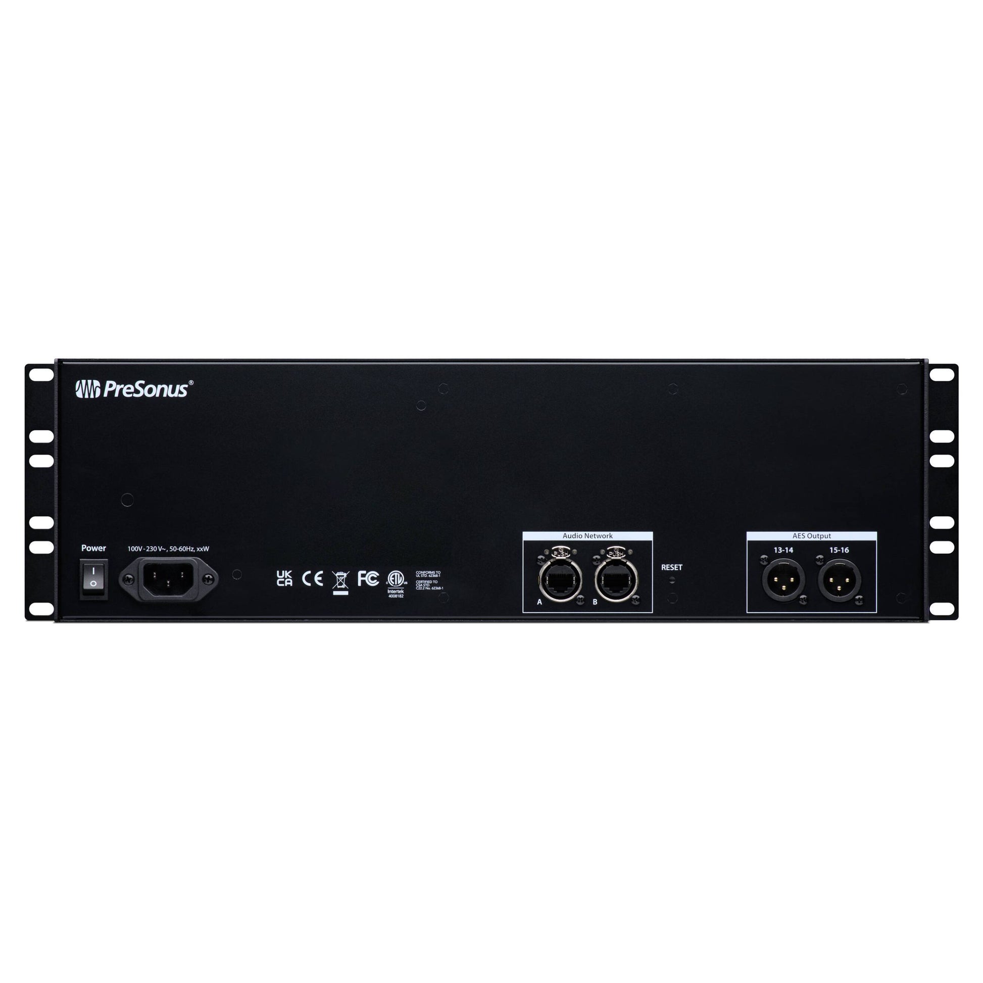 Rear ports view of PreSonus NSB 32.16 32x16 AVB-Networked Stage Box on white background