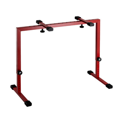 Angled view of Profile KB-STAND Fully Adjustable Keyboard Stand Red on white background