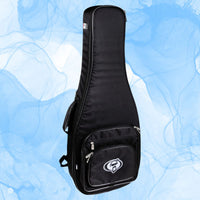 Angled view of Protection Racket 7150-00 Deluxe Electric Guitar Case on blue background