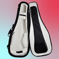 Inside view of Protection Racket 7151-00 Deluxe Electric Bass Guitar Case on blue and red gradient background