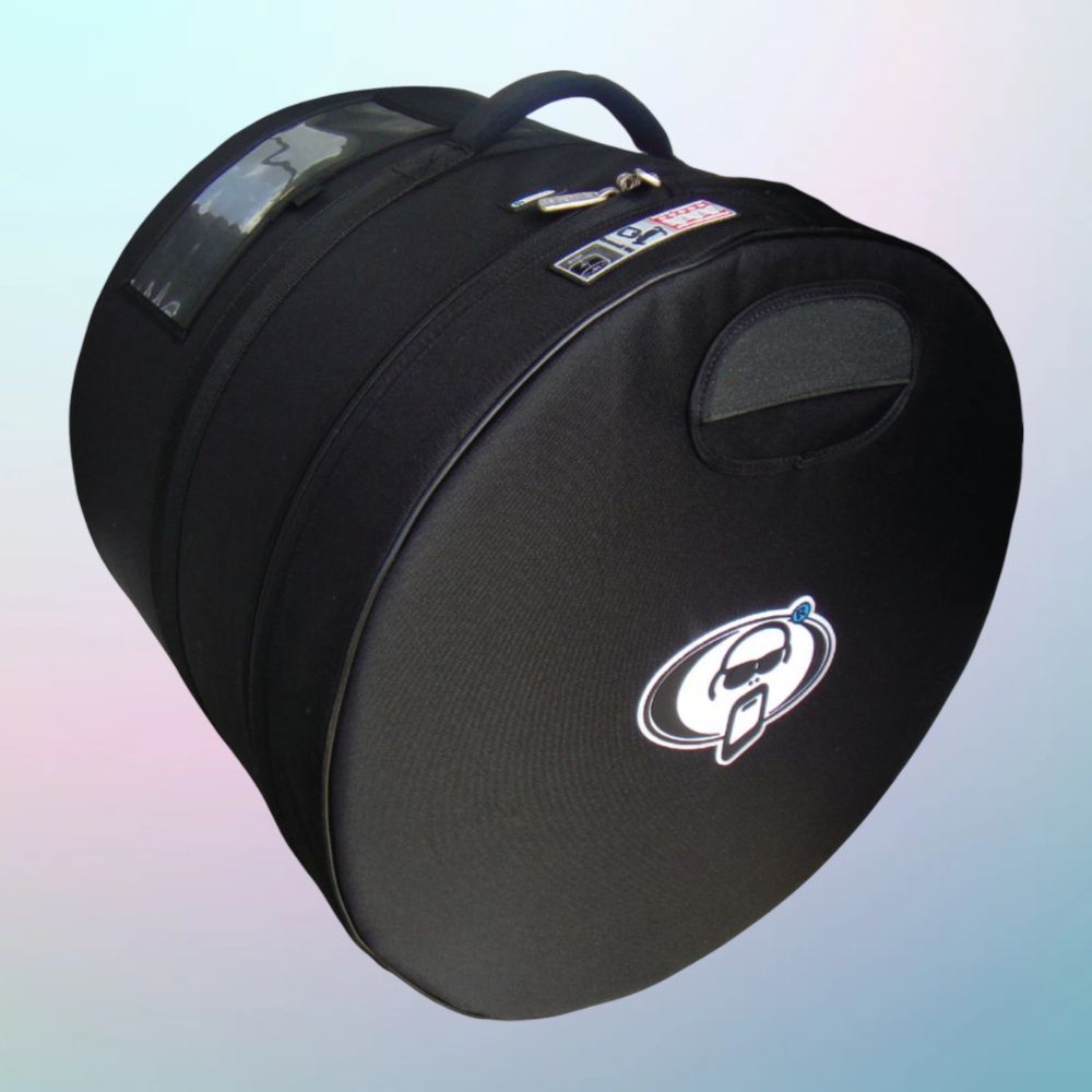 Angled view of Protection Racket A2014-00 AAA Rigid Floor Tom Case 14"x14" on blue and pink gradient background
