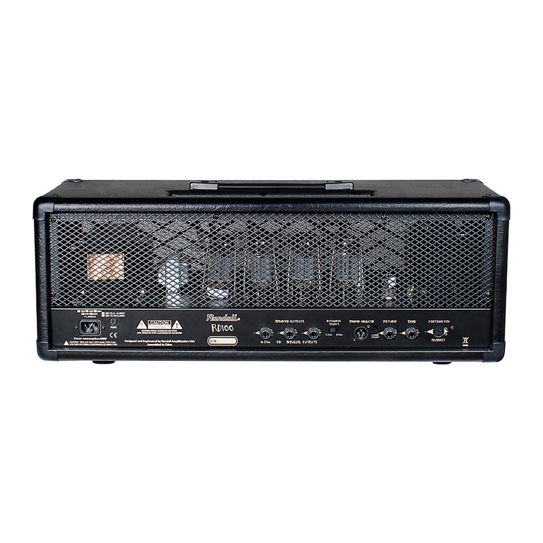 Rear view of Randall RD100H Diavlo Guitar Amplifier Head on white background