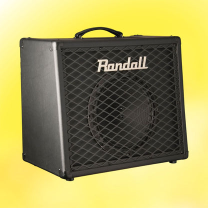 Angled front view of Randall RD20-112 Diavlo Combo Amplifier on yellow background