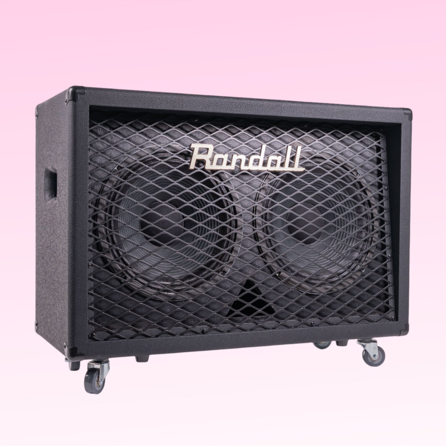 Angled front view of Randall RD212-S80 Guitar Speaker Cabinet on pink background
