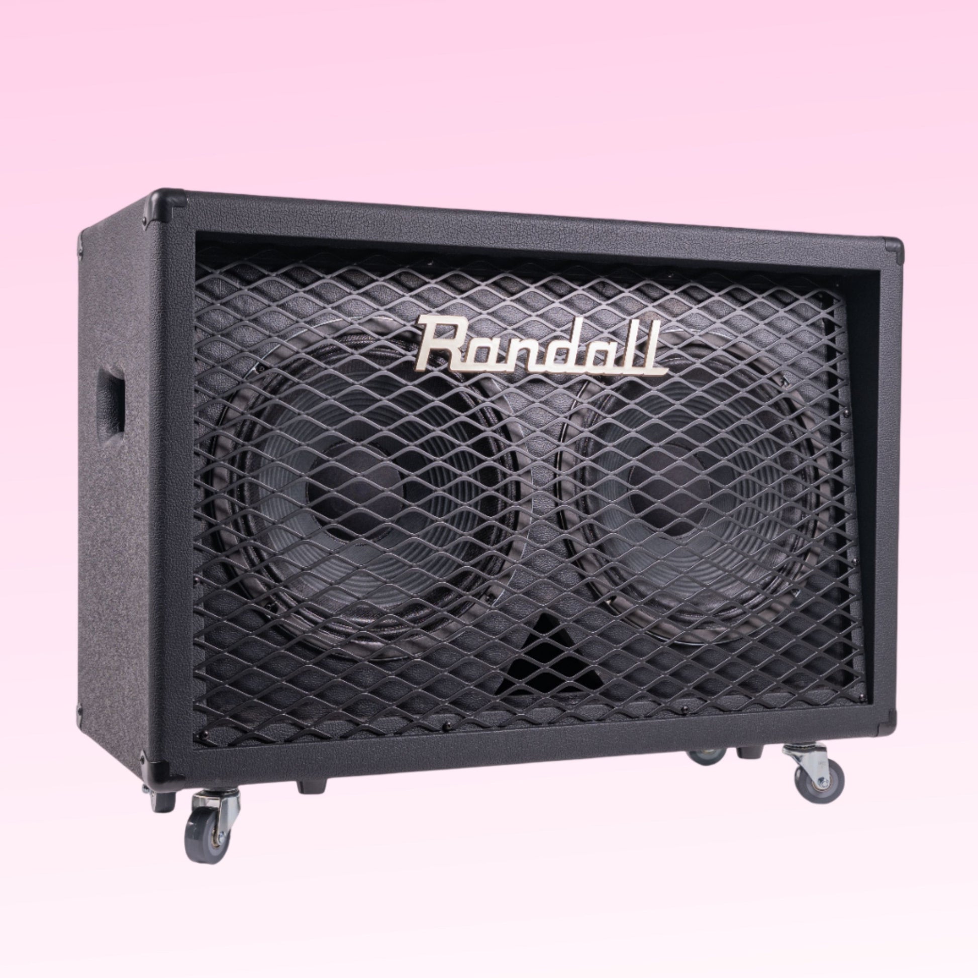 Angled front view of Randall RD212-S80 Guitar Speaker Cabinet on pink background