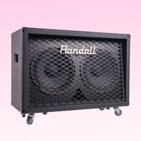 Angled front view of Randall RD212-S80 Guitar Speaker Cabinet on pink background