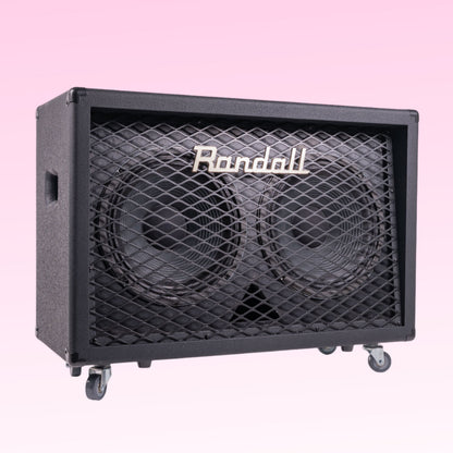 Angled front view of Randall RD212-S80 Guitar Speaker Cabinet on pink background
