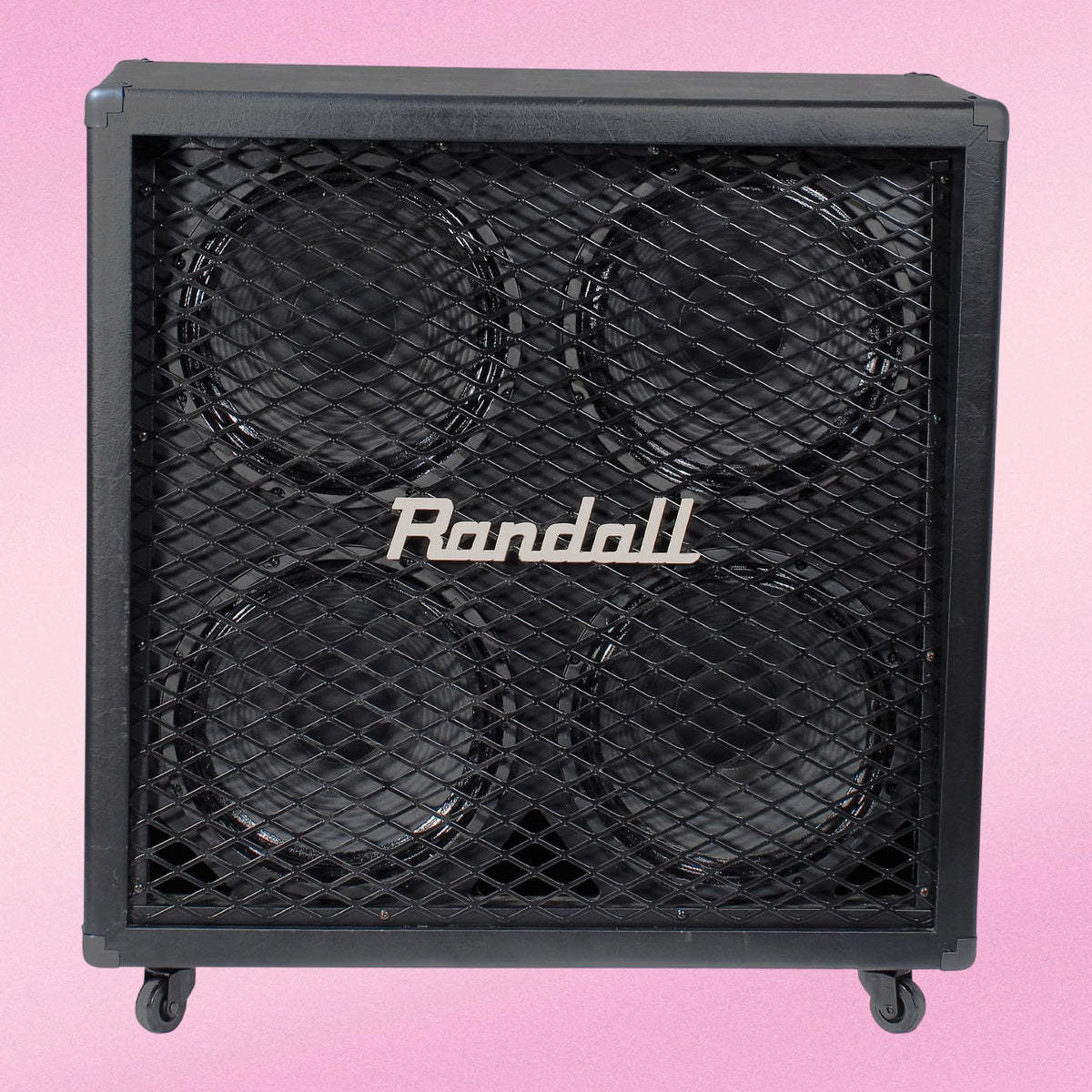 Front view of Randall RD412-S80 Diavlo Guitar Speaker Cabinet on pink background
