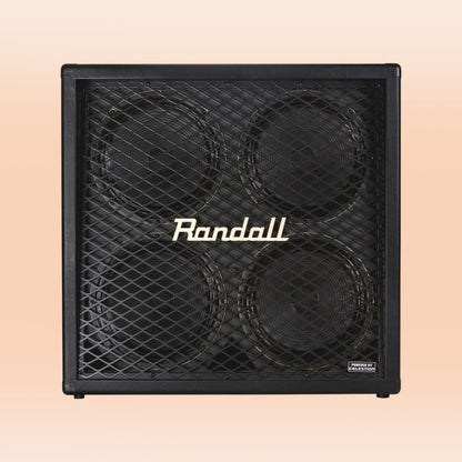 Front view of Randall RD412-V30 Diavlo Guitar Speaker Cabinet on orange background