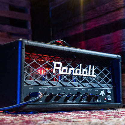 Angled front view of Randall RD45H Diavlo Guitar Amplifier Head on carpet in studio