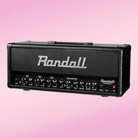 Angled front view of Randall RG1003H Guitar Amplifier Head on pink background
