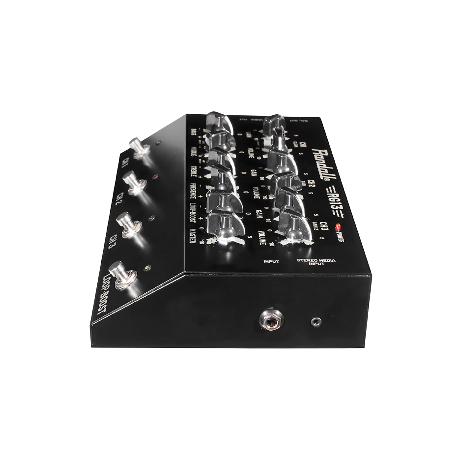 Right ports view of Randall RG13 Guitar Pedal Amplifier on white background