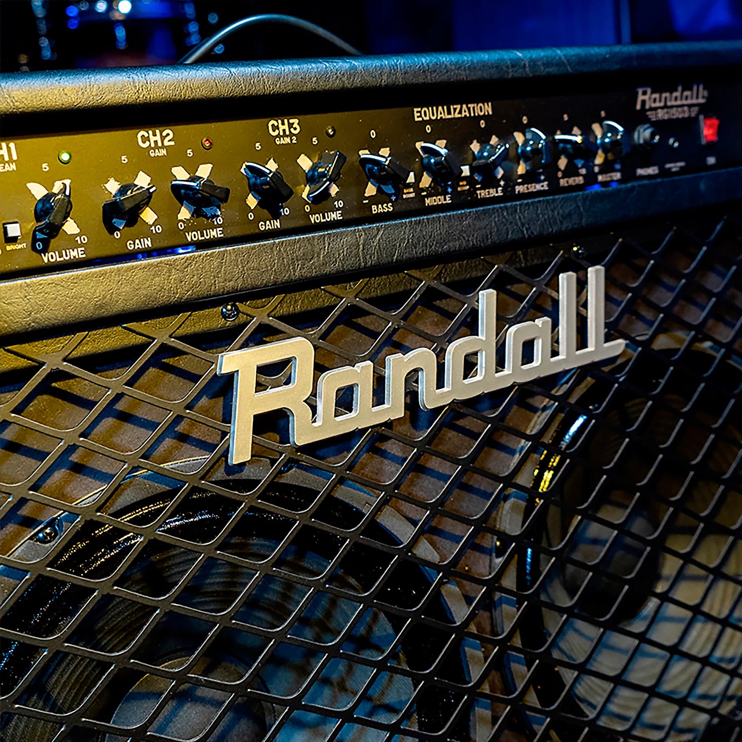 Close up view of Randall RG1503-212 Combo Solid State Guitar Amplifier in studio
