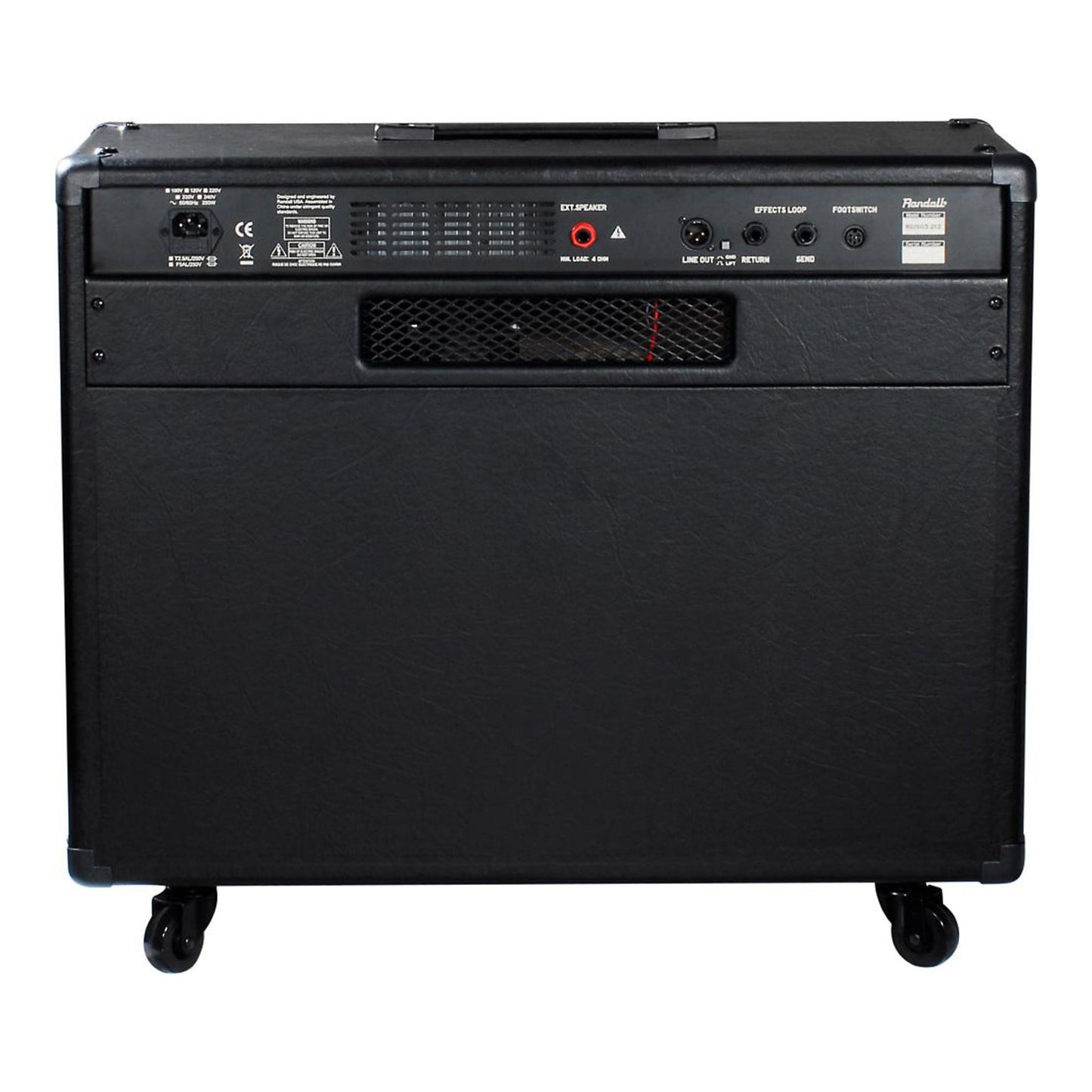 Rear view of Randall RG1503-212 Combo Solid State Guitar Amplifier on white background