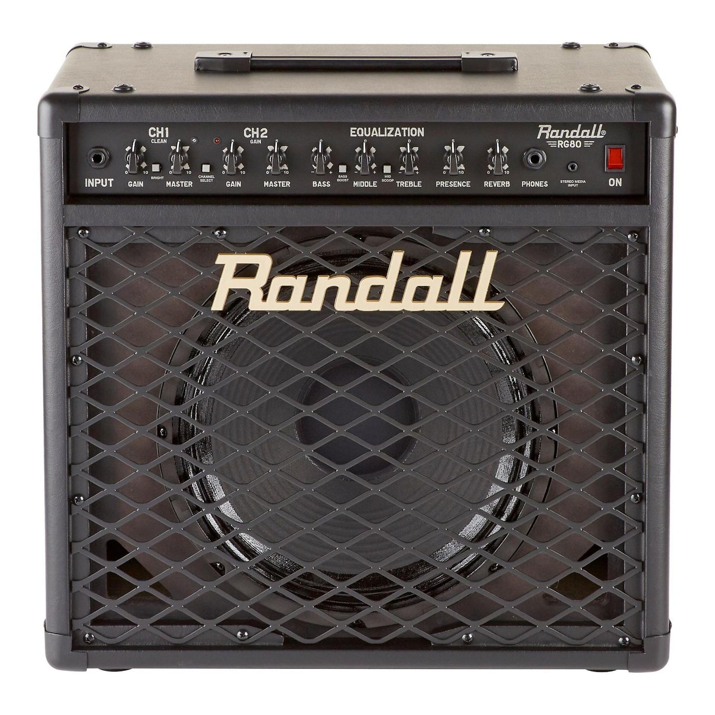 Front view of Randall RG80 Combo Guitar Amplifier on white background