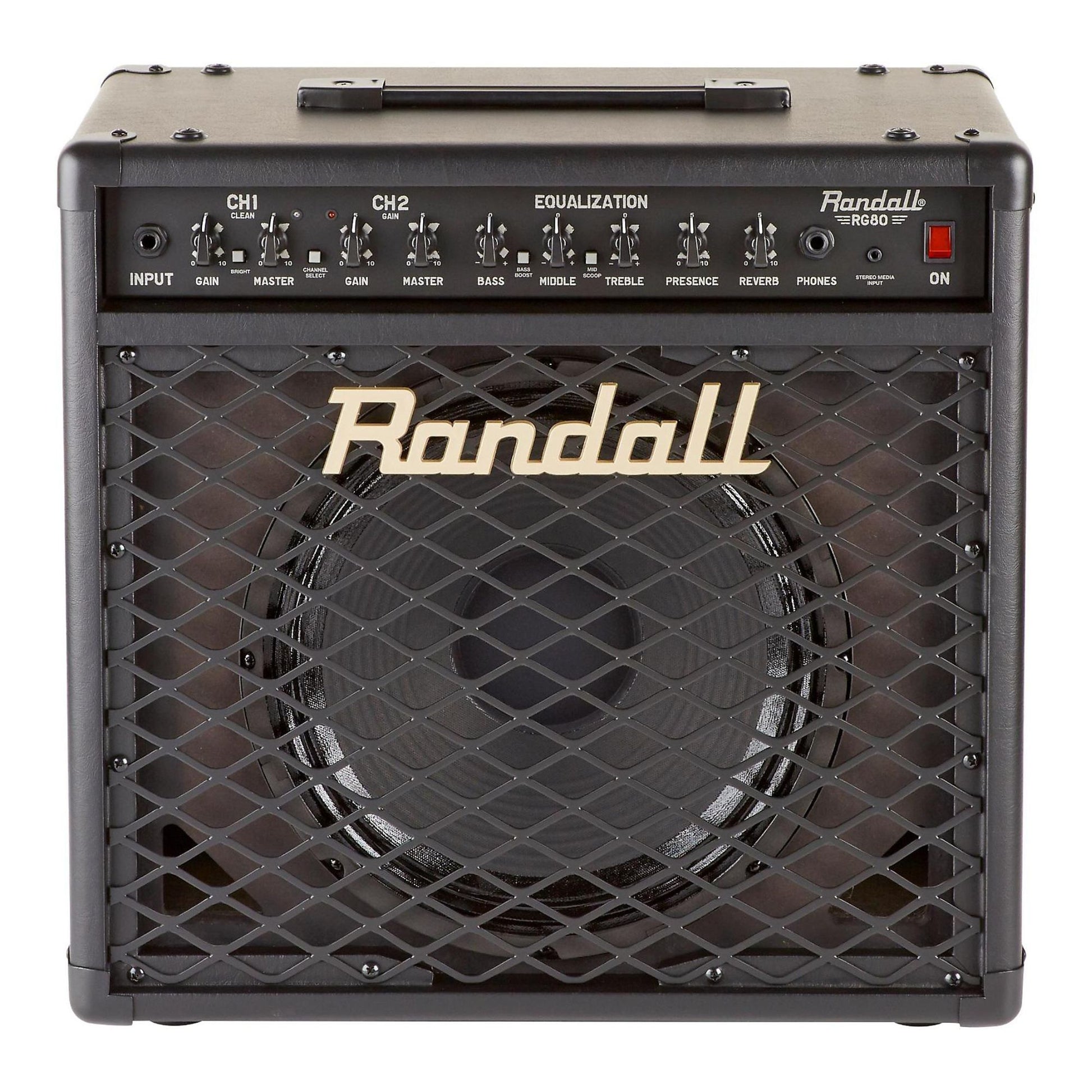 Front view of Randall RG80 Combo Guitar Amplifier on white background