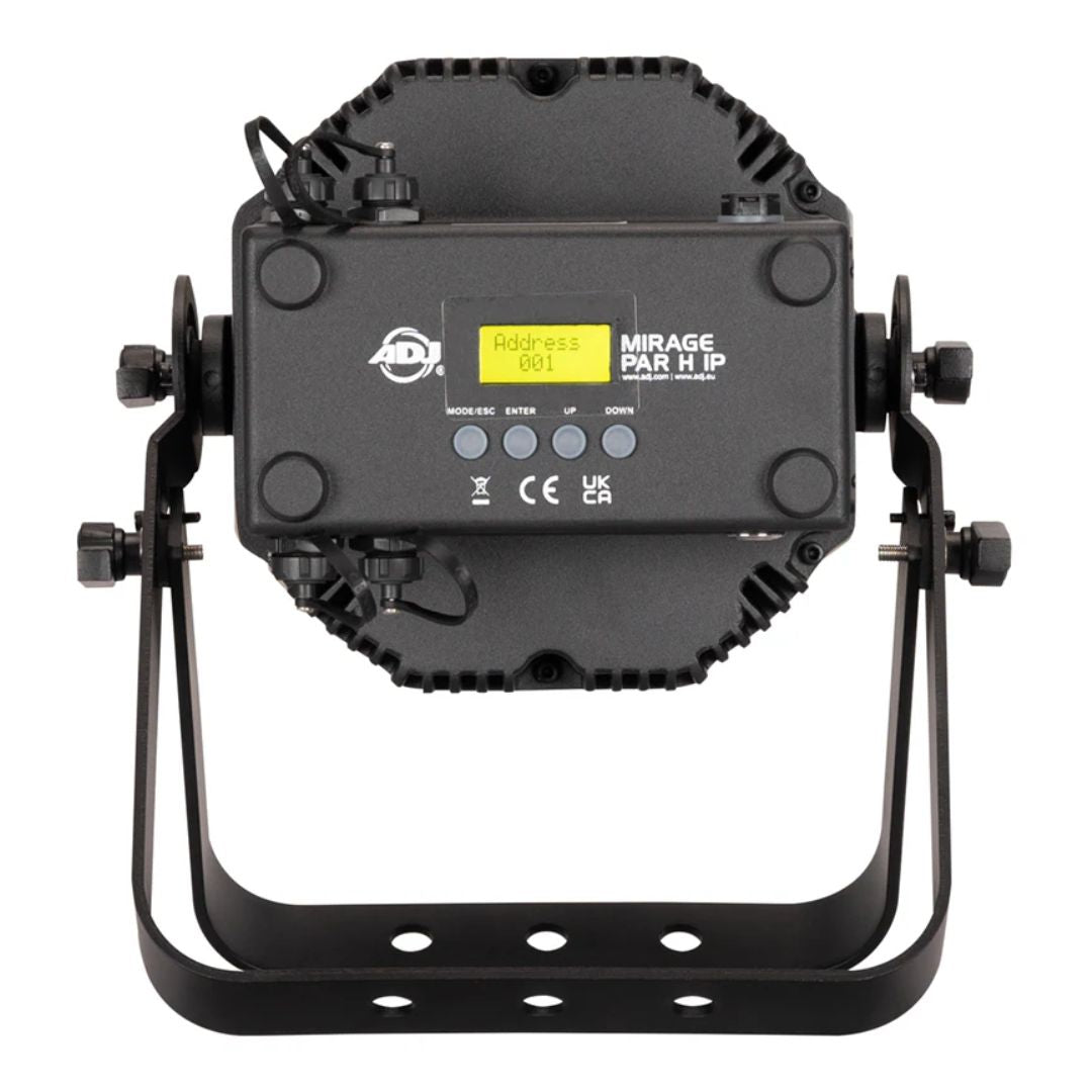 Rear view of ADJ Mirage Par H IP Wireless DMX LED PAR on white background