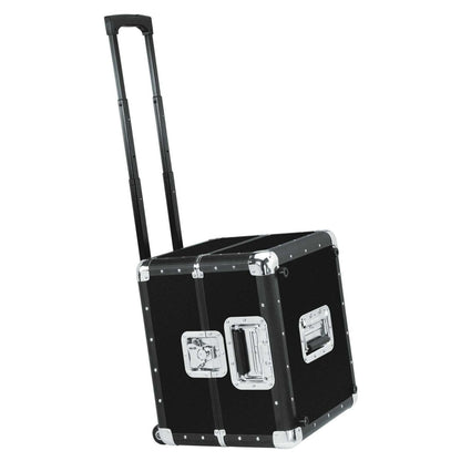 Angled side view of Reloop 120 Trolley Record Case (Black) on white background