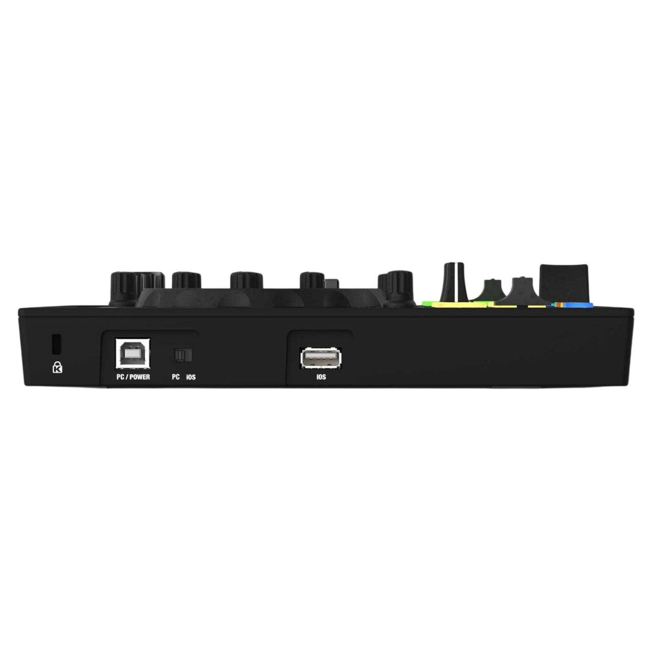 Left side ports view of Reloop Buddy Compact 2-Deck DJ Controller on white background
