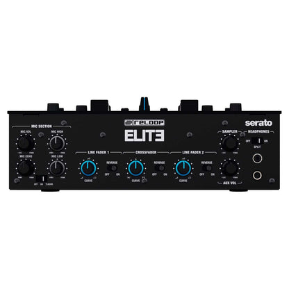 Bottom ports view of Reloop ELITE High Performance DVS Mixer for Serato on white background