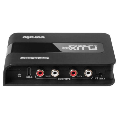Top ports view of Reloop Flux Go USB-C DVS Interface for Serato DJ Pro on white background