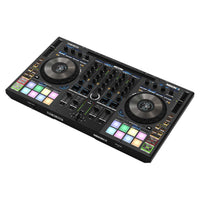 Angled view of Reloop Mixon 8 Pro DJ Controller on white background