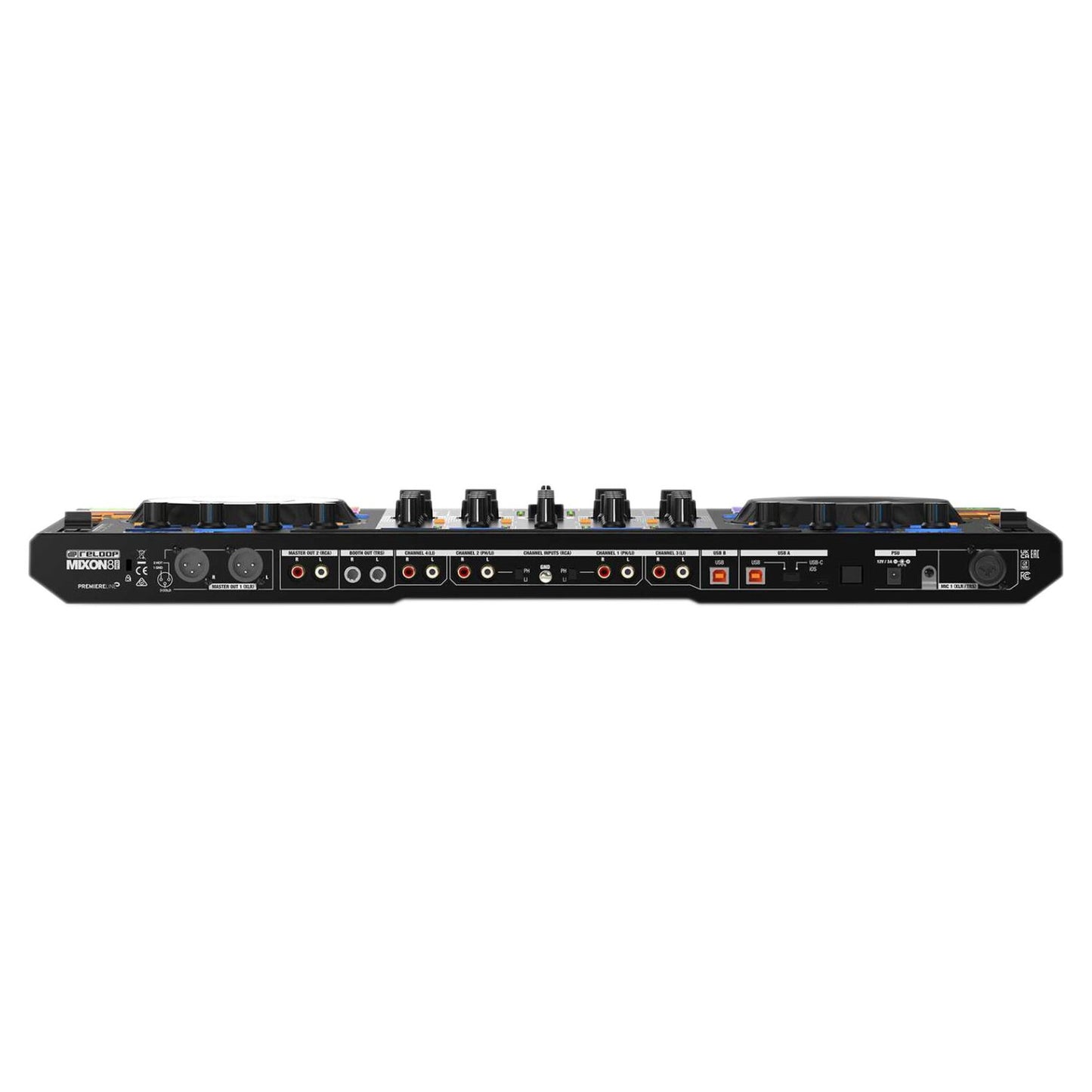 Top ports view of Reloop Mixon 8 Pro DJ Controller on white background
