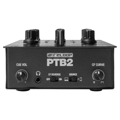 Bottom ports view of Reloop PTB-2 Portable 2+1-Channel DJ Mixer with DVS and Bluetooth on white background