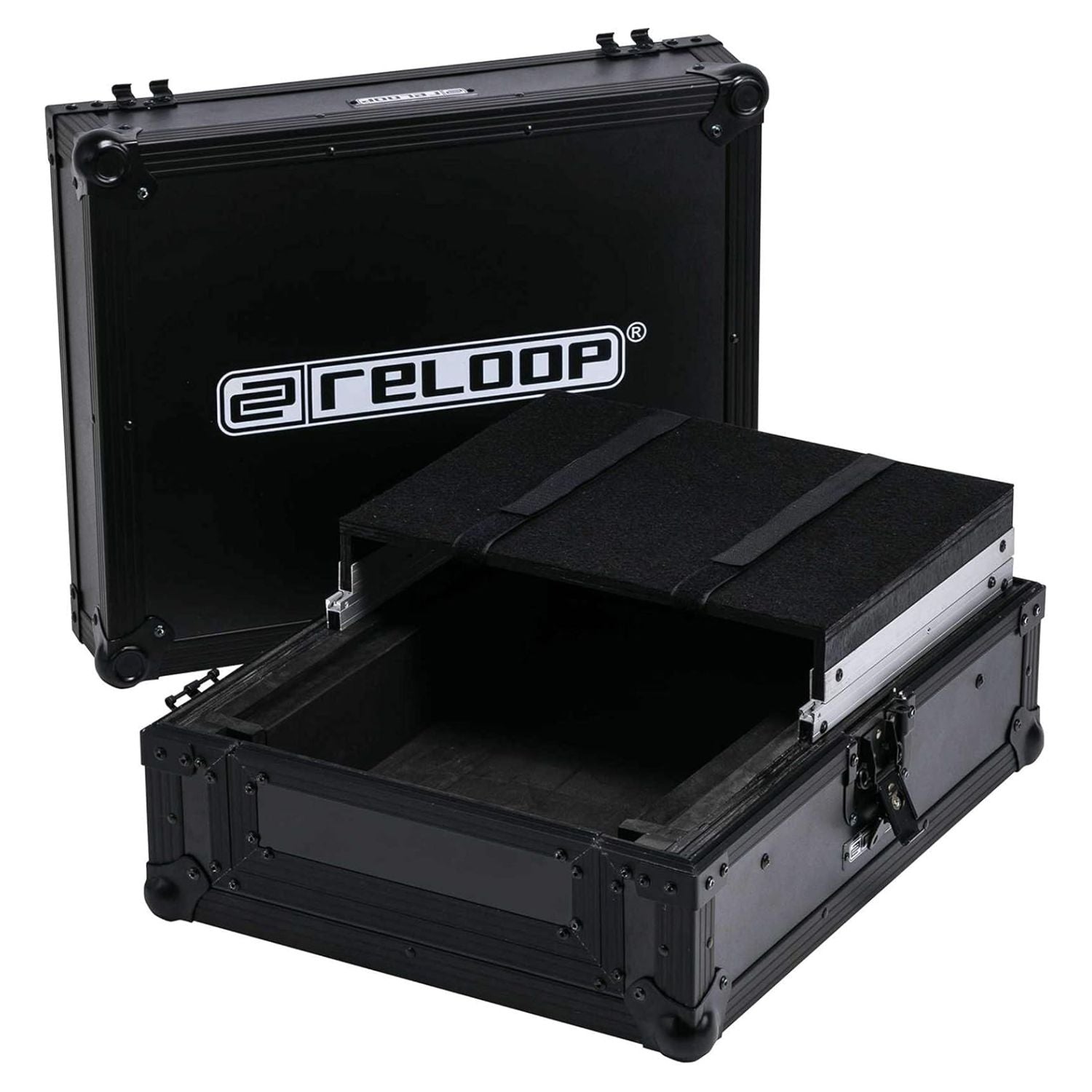 Angled view of detached lid of Reloop Premium Club Mixer Case MK2 on white background
