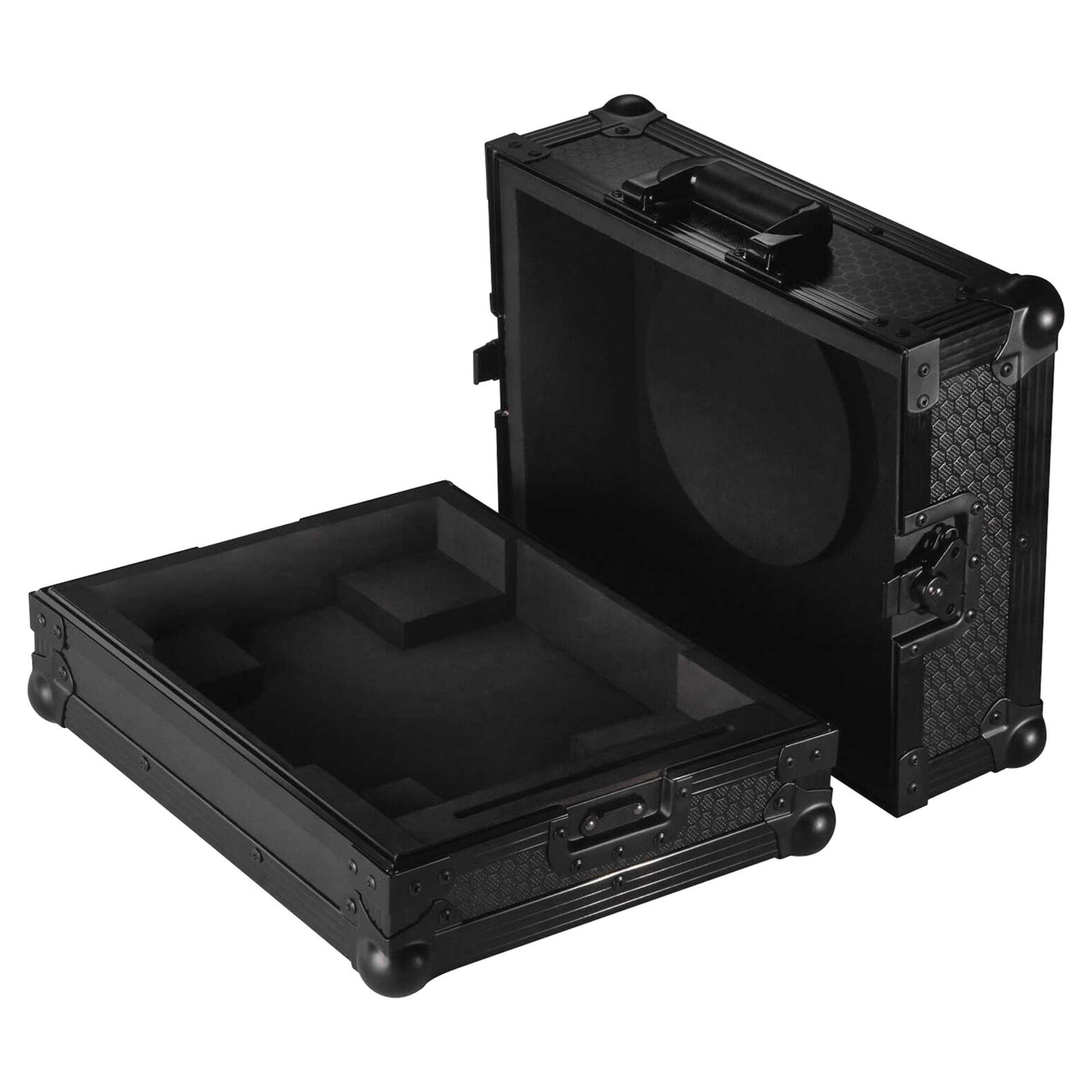 Internals view of Reloop Premium RP-7 Turntable Case with lid removed on white background