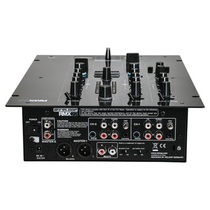 Top ports view of Reloop RMX-22i Digital FX Mixer with iPad Split Connection on white background